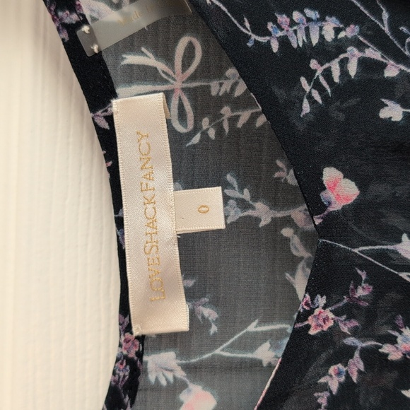 LoveShackFancy Silk Navy Midi Dress with Pink Floral Design - Picture 3 of 10